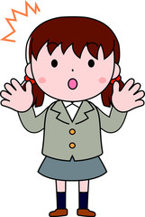 A pigtails female student expressing emotion
