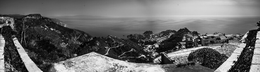 black and white panorama view in sicily