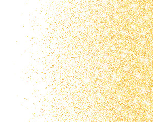 Vector gold glitter confetti dots rain. Golden sparkling glittering border isolated on white background. Party tinsels shimmer, holiday background design, festive frame