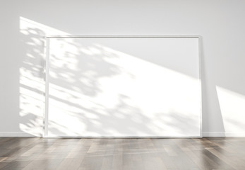 White frame in white interior mockup 3D rendering - obrazy, fototapety, plakaty
