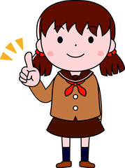 Fototapeta premium A pigtails female student in a sailor suit expressing emotion