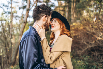 Fototapeta premium Happy young romantic couple spend time together outdoor.