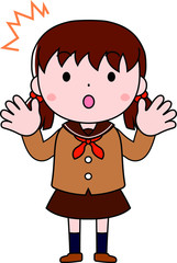 A pigtails female student in a sailor suit expressing emotion
