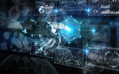 Intelligent robot machine using digital screens interface 3D rendering