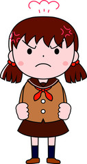 A pigtails female student in a sailor suit expressing emotion