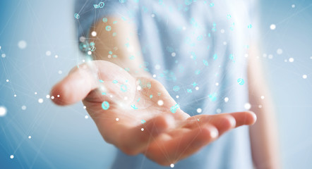 Businessman using holograms datas digital sphere 3D rendering