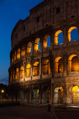 Nightly Colosseum in Rome, Italy. Rome ruins, architecture and landmark
