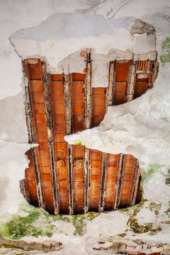 Ribbed ceiling, destraction, falling plaster, fungus, devastation of building materials, erosy, construction disaster