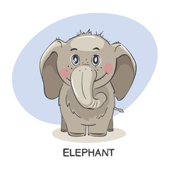 Baby elephant. Funny vector illustration, animal picture for kids.
