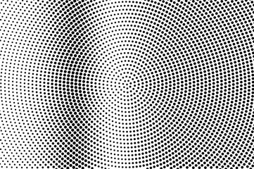 Black on white grunge halftone vector texture. Digital optical illusion. Vertical dotwork gradient for vintage effect.