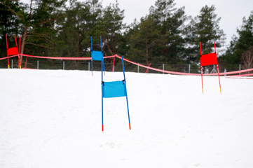 Ski gates with flag red and blue parallel slalom