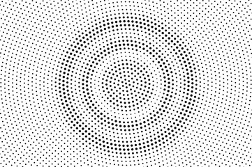 Black on white grunge halftone vector. Digital dotted texture. Centered dotwork gradient for vintage effect.