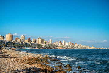 17/11/2018 Alexandria, Egypt, view of the embankment of the ancient city on the Mediterranean coast...