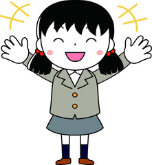 A cute pigtails female student expressing emotion