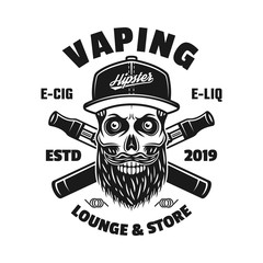 Vaping vector emblem with bearded skull in cap