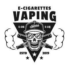 Skull and two crossed e-cigarettes vector emblem