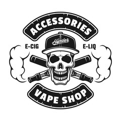 Vape shop vector black with skull and e-cigarettes