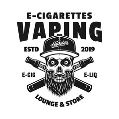 Hipster skull in cap and two e-cigarettes vector