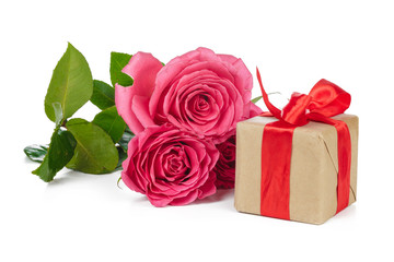 Giftbox and rose isolated on the white