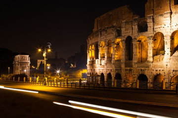 Fototapeta na wymiar Colosseum at night in Rome, Italy. Rome landmark