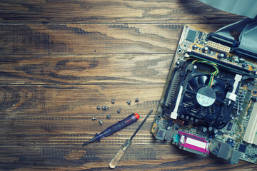 Computer repair concept. Close-up view.Hardware Computer.