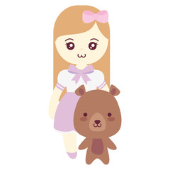 cute and little bear with girl
