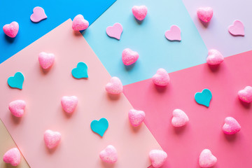 valentine's day pink hearts on a colored background