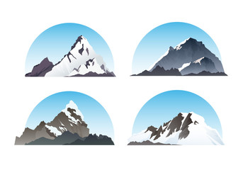 Vector set of hill and nature elements. Snow illustration winter landscape with relief semicircle isolated on background