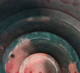 beautiful abstract painting emboss background, pink and green color background with layer of round emboss design, background of colorful spotted on plastic material, rose pink green and gray color