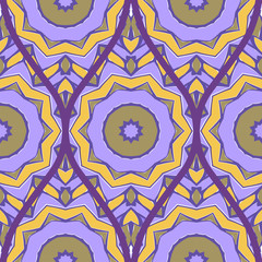 Decorative Colorful Floral Ornament With Decorative Border. Ethnic Seamless Decoration. Vector illustration Brown purple color