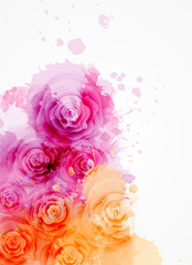 Watercolor background with roses
