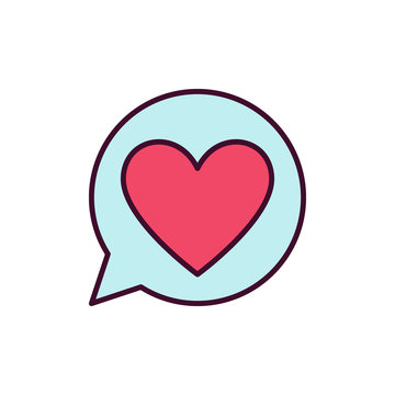 Red Heart in Blue Speech Bubble vector icon. Love Message concept symbol on white background