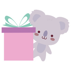cute and little koala with gift