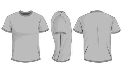 Gray t-shirt template in front, side and back views