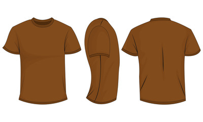 Brown t-shirt template in front, side and back views