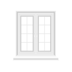 Traditional white window frame on white background