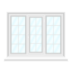 Fototapeta premium White triple window with blue glasses