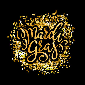 Mardi Gras gold glitter calligraphy