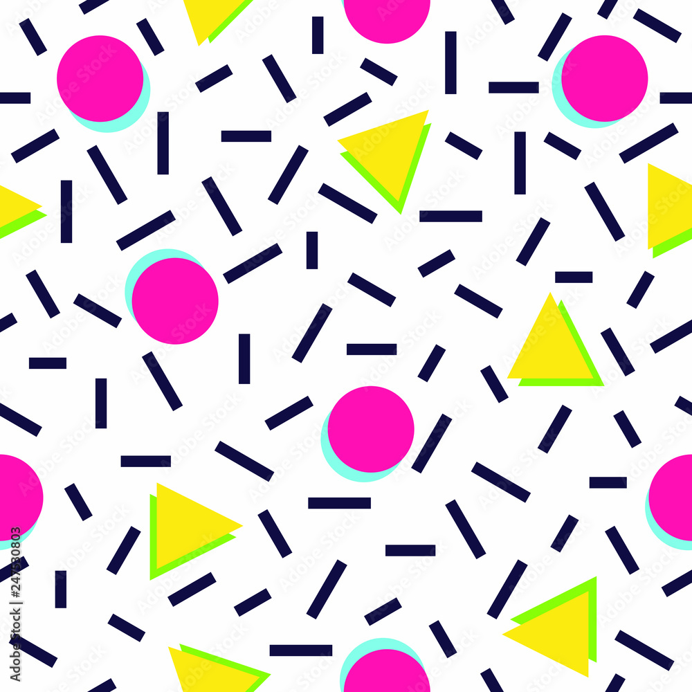 Poster seamless geometric pattern memphis style pattern background with simple shapes square version flat s