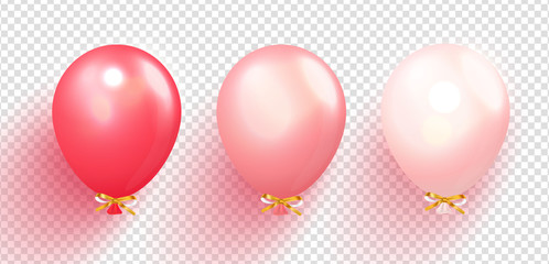 Realistic glossy balloons vector illustration on transparent background. Balloons for Birthday, festive occasions, parties, weddings. Festival romantic decorations.