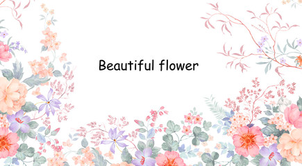 Fototapeta na wymiar Beautiful watercolor peonies and rose flowers