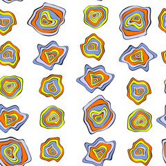 Wavy Distorted Rounds. Seamless Pattern with Deformed Circles. Hand Drawn Abstract Background. Vector Psychedelic Illustration with Colorful Spots. Wave Seamless Pattern for Fabric, Textile, Wrapping.