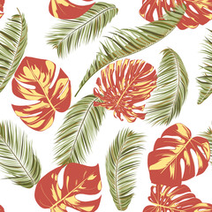 Summer Exotic Floral Tropical Palm, Philodendron Leaf. Jungle Leaf Seamless Pattern. Botanical Plants Background. Eps10 Vector. Summer Tropical Palm Wallpaper for Print, Fabric, Tile, Wallpaper, Dress