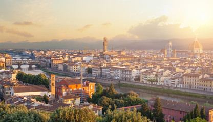 Fototapeta na wymiar Beautiful dawn in Florence, Italy. Cityscape skyline of Firenze