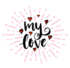 My love lettering with hearts