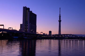 Obraz premium 東京の隅田川の朝焼け