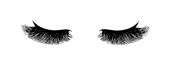 Eyelash extension. Beautiful black long eyelashes. Closed eye . False beauty cilia. Mascara natural effect. Professional glamor makeup. - obrazy, fototapety, plakaty