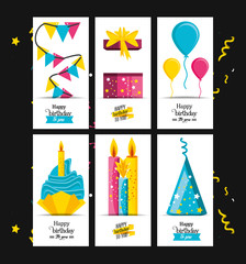 set of birthday card with decoration
