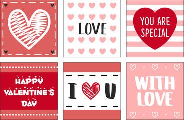 Set of Valentine's Day Tags / Cards - Cute Pink Illustration