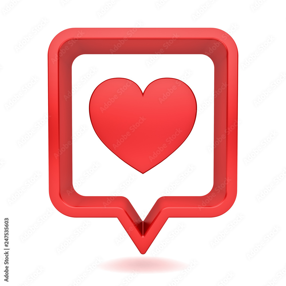 Aufkleber 3d social media notification like heart icon in red rounded square pin isolated on white background with shadow 3D rendering